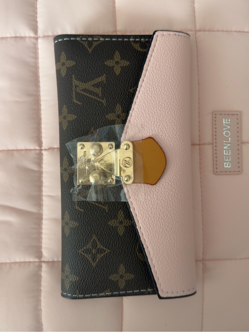 Inspired Pink and Brown Trifold Wallet
